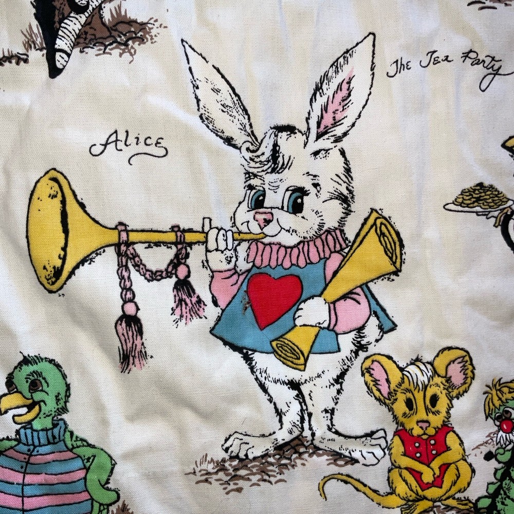 Vintage 1950s Novelty Alice In Wonderland Tea Party Drapes Curtains