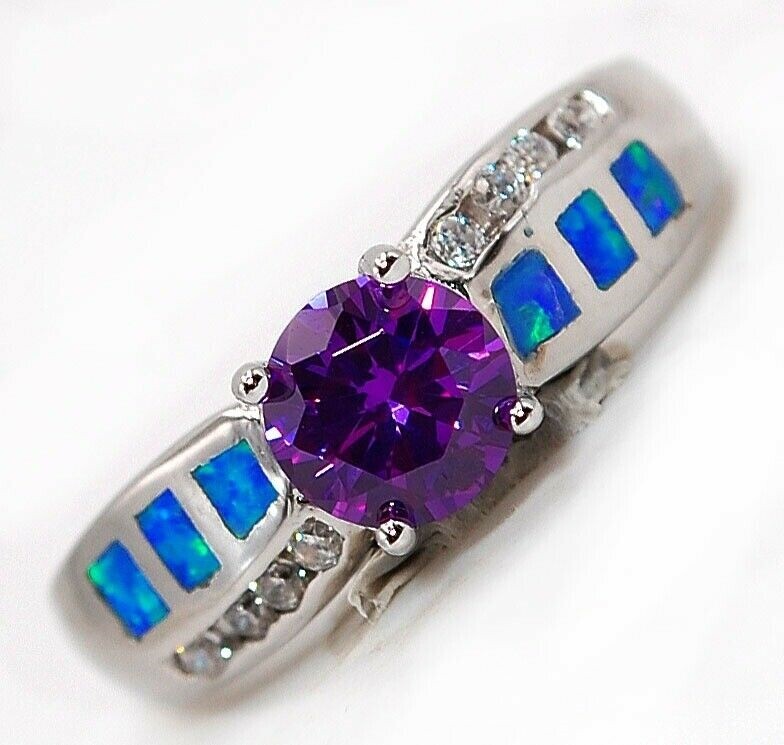 1CT Amethyst Opal Inlay Sterling Silver Ring Size 7 Elegant BA2 Design