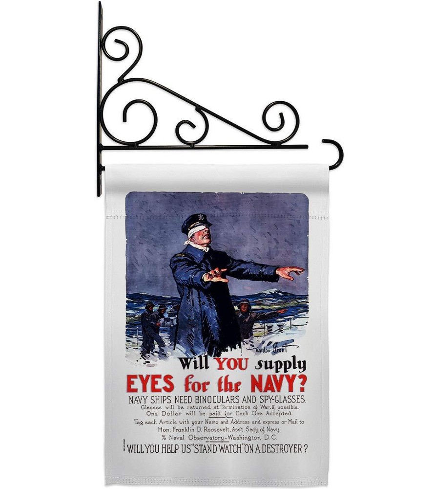 Will You Supply Eyes Garden Flag Set Wall Holder Armed Forces Navy USN Seabee...