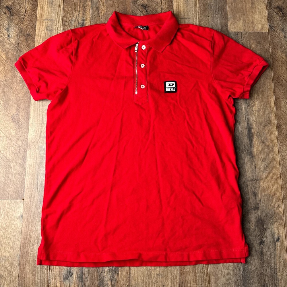 Diesel T-Harry Polo Shirt Men's XL Red 1/4 Zip Rugby Embroidered Logo 5636