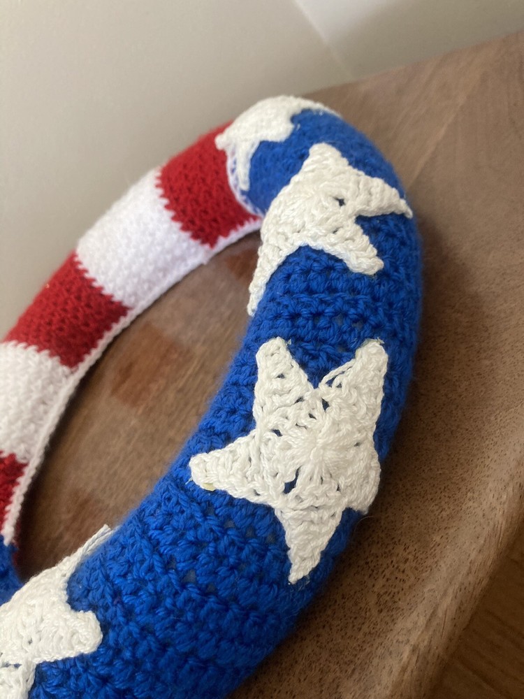 Red White And Blue Handmade Crocheted Wreath United States Flag Stars And Stripe