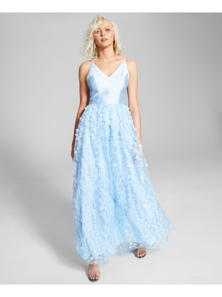 BCX DRESS Womens Light Blue Strappy Back 3d Skirt Dress 15