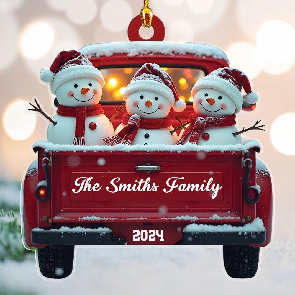 Personalized Snowman Family Christmas Ornament  Red Truck Christmas Ornament  Sn