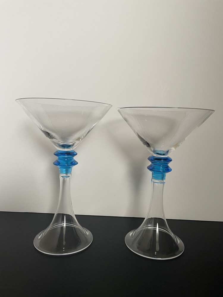 Vintage Bombay Sapphire Martini Glasses Set of 2 Limited Edition Clear Blue