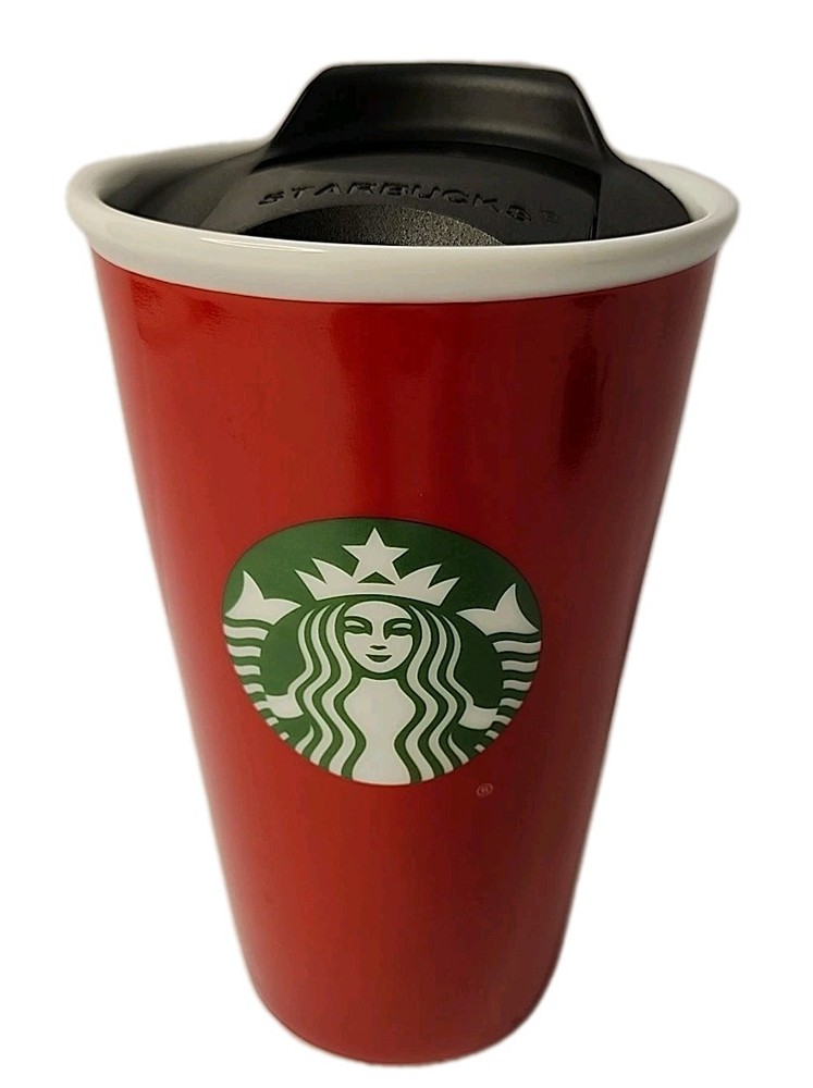 Starbucks 11oz Coffee Travel Mug Red With Sip Lid Ceramic Cup 2017 READ