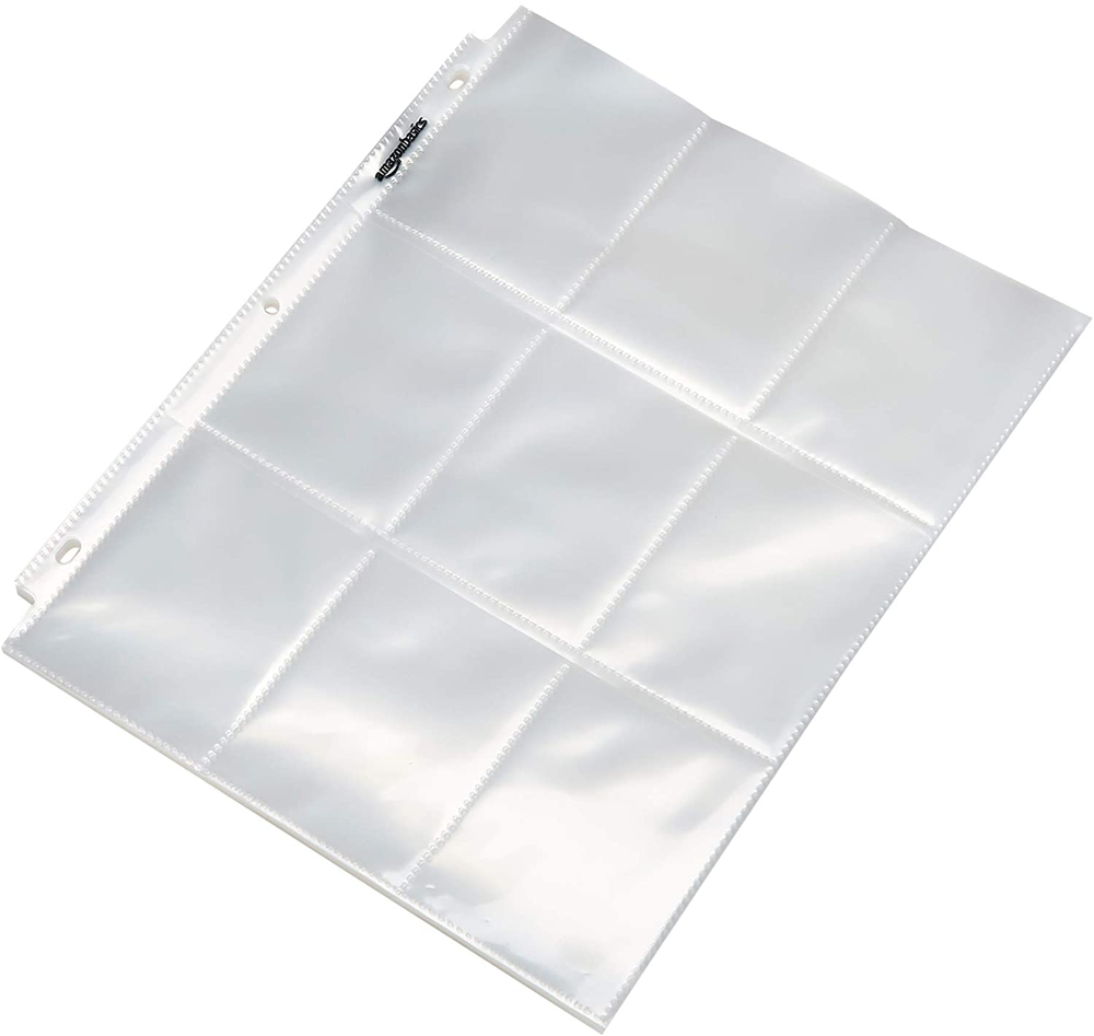 9 Sleeve Card Protectors Binder Sheet, 100 Pack, Clear