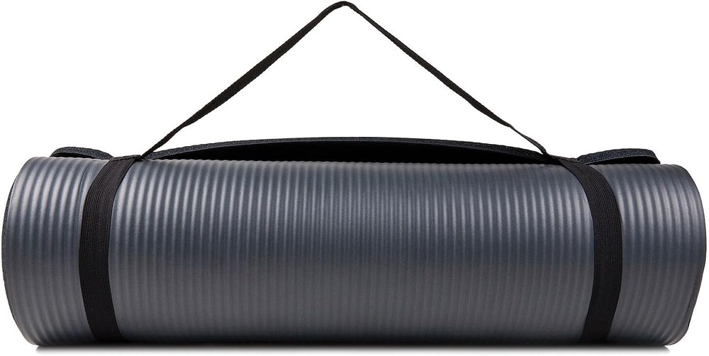 Thick Non-Slip Foam Exercise Mat with Carry Strap in Gray