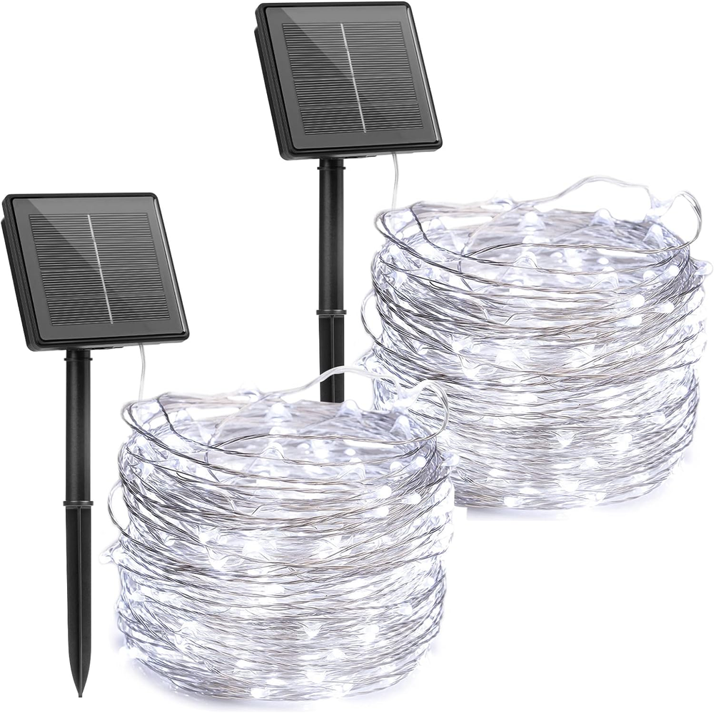 2 Pack 33ft 100 LED Solar Fairy Lights for Outdoor Decor
