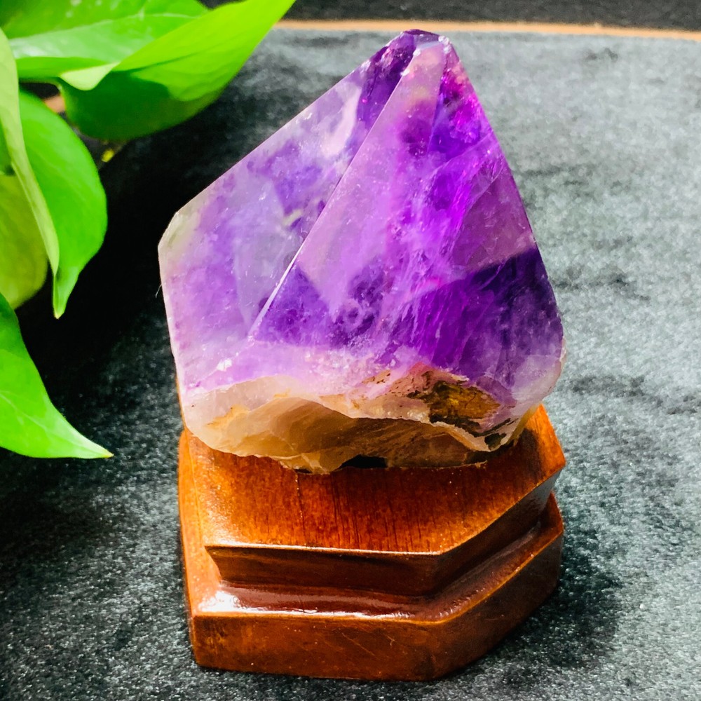 1.3LB Natural Amethyst Quartz Obelisk Crystal Wand with Display Stand