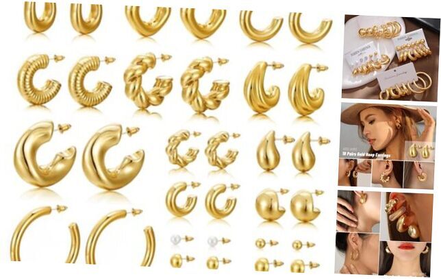 Chunky Gold Hoops Set of 18 for Women | Stylish Gold Jewelry