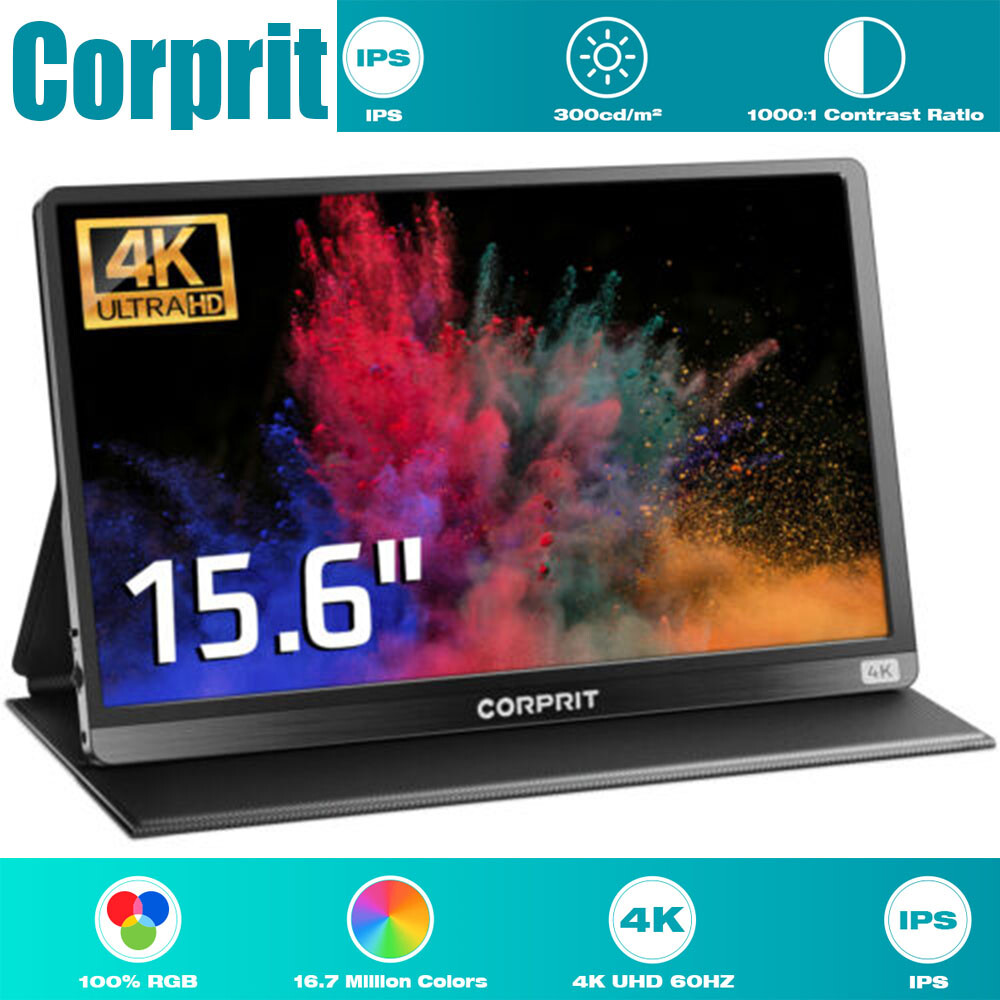 Portable Monitor 15.6 inch LCD Display Screen with HDMI USB Type C Input for PC