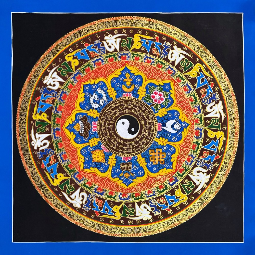 Yin-Yang Mantra Mandala Thangka, Om Mani Padme Hum Thangka Art