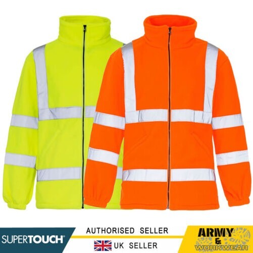 Supertouch Hi Vis Fleece Jacket for Men with Zip Pockets Warm Safety Coat High Visibility