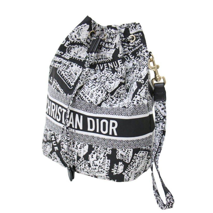 Dior Plan de Paris Jacquard Travel Pouch Handbag Black White Authentic