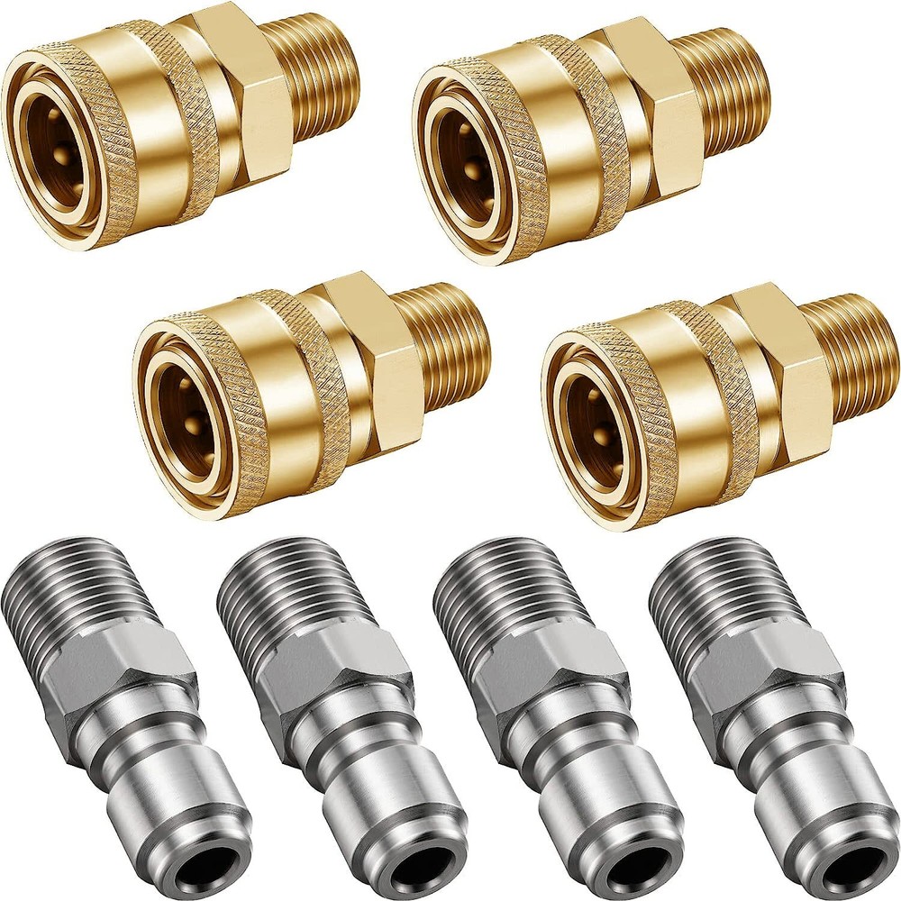 4 Pairs of NPT 1/4 Inch Pressure Washer Couplers Quick Connect Male Female Qu...