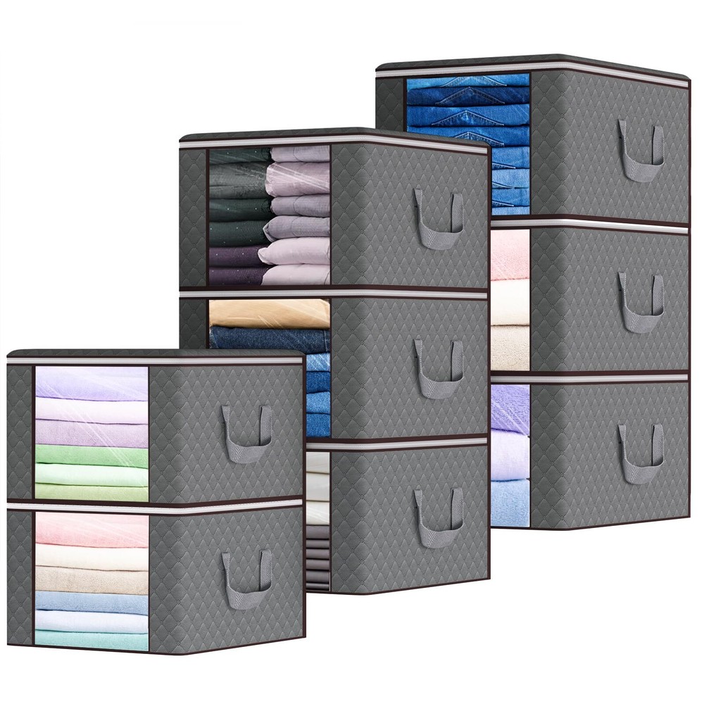 8 Pack 90L Foldable Storage Bags for Large Clothes, Comforter, Blanket, Pillo...