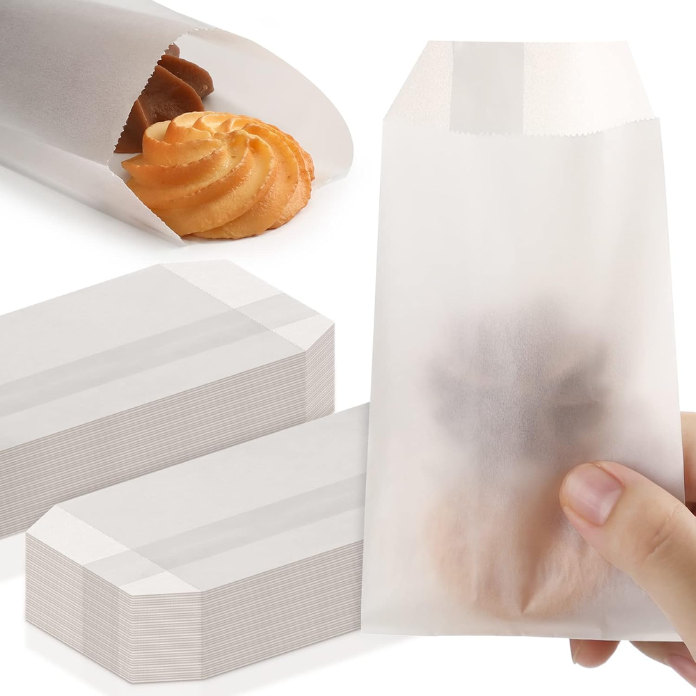 600-Piece Flat Glassine Waxed Paper Treat Bags for Cookies Semi-Transparent