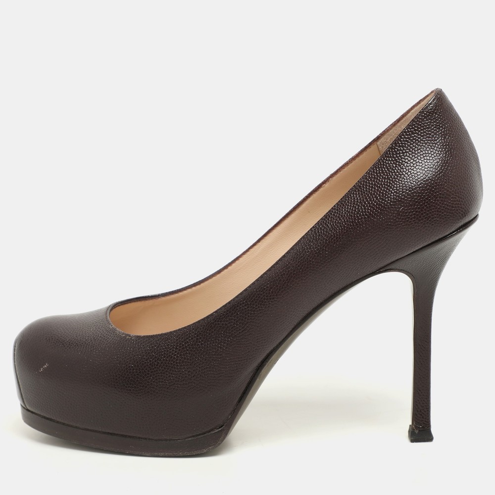 Yves Saint Laurent Brown Leather Tribtoo Platform Pumps Size 36