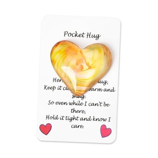 Pocket Hug Heart Token Long Distance Relationship Gifts for Women Men Yellow