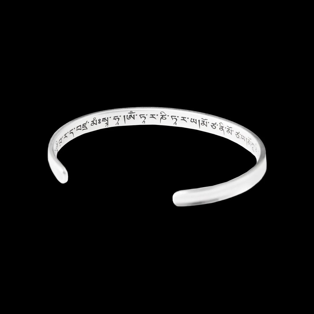 Sterling Silver Buddhist Mantra Cuff Bracelet Spiritual Jewelry Gift for Men