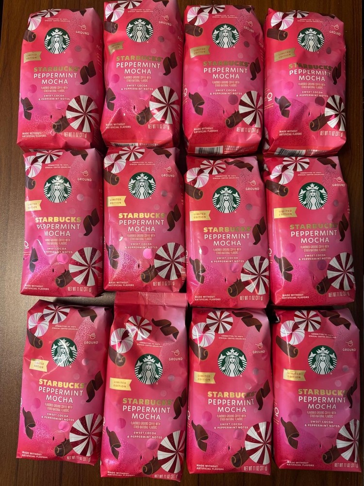 Starbucks Coffee Peppermint Mocha Ground Light Roast 11 oz 12 Bag BB 04/25/2026