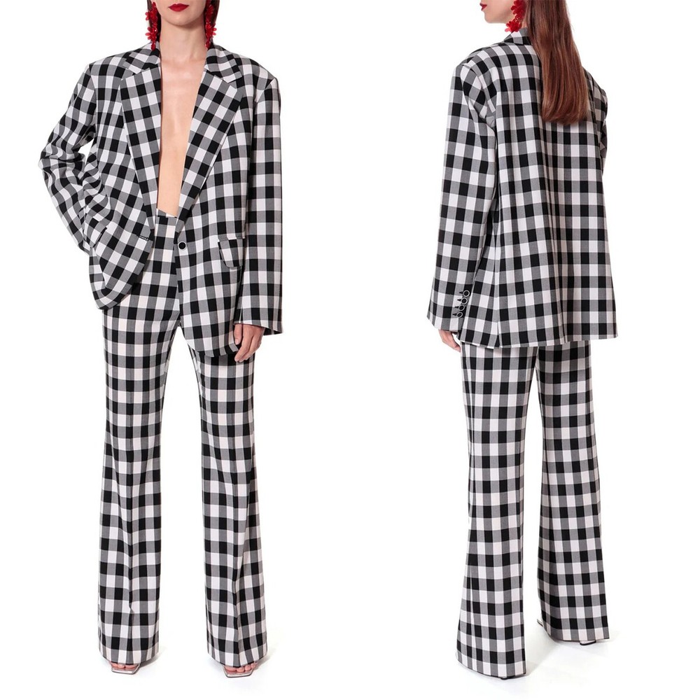 Women Suit Notch Lapel Striped Grid Business Workwear Casual Outfits