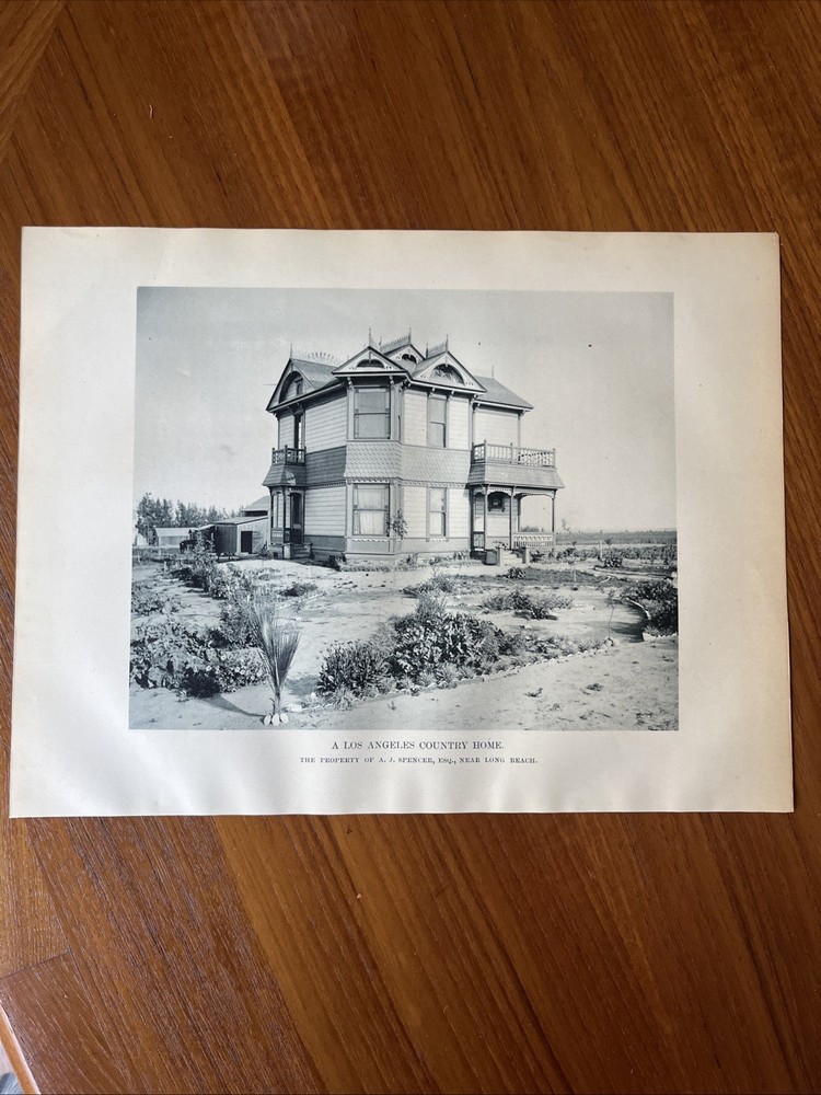 1889 Photographic Print Of Los Angeles Country Home In California - Rare History
