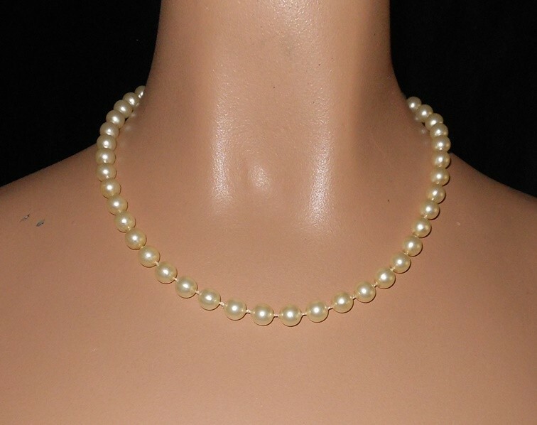 Double Vintage 1960s Flapper Necklace with Heavy Cream Pearl Beads 16-17 Inch Formal-image