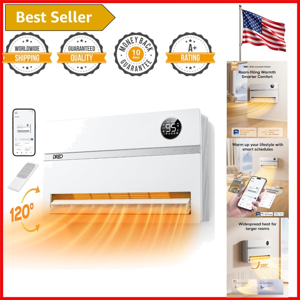 Efficient 1500W Wall-Mounted Heater for Bedrooms, Offices - Alexa Compatible