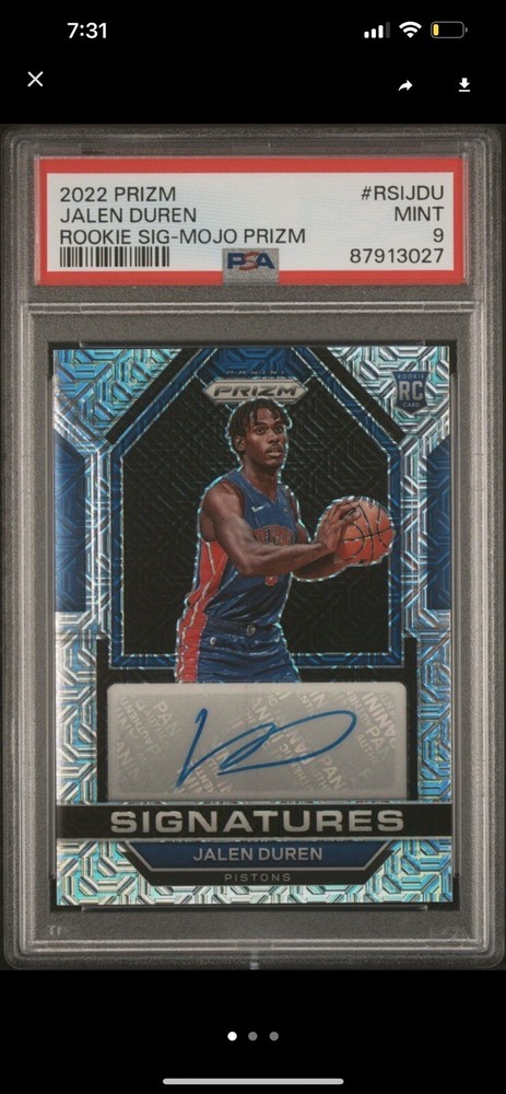 2022-23 Panini Prizm Jalen Duren Rookie Signatures AUTO Mojo /25 RC PSA