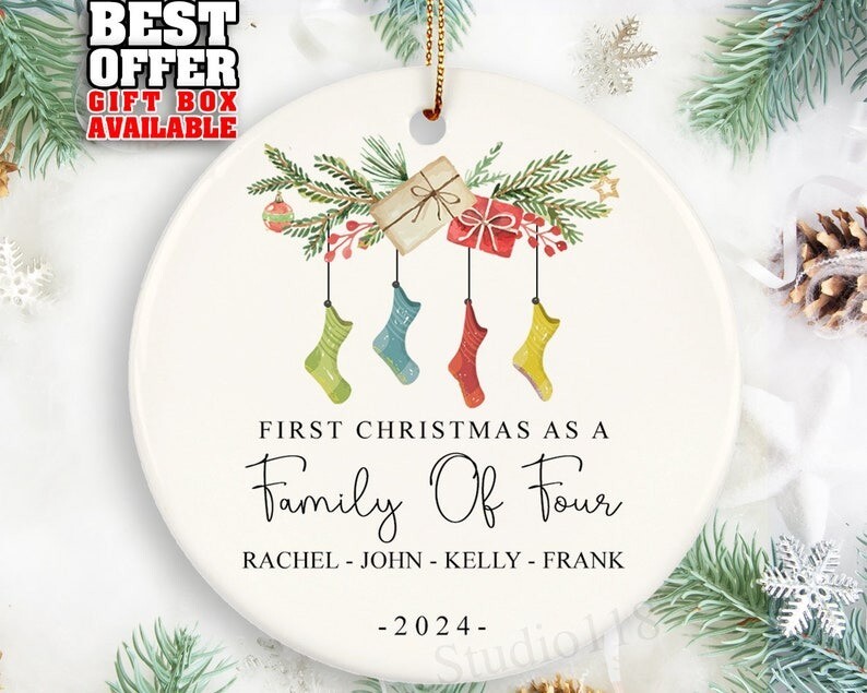 Family Of Four Christmas Ornament, Custom New Baby Ornament, New Family Gift,...