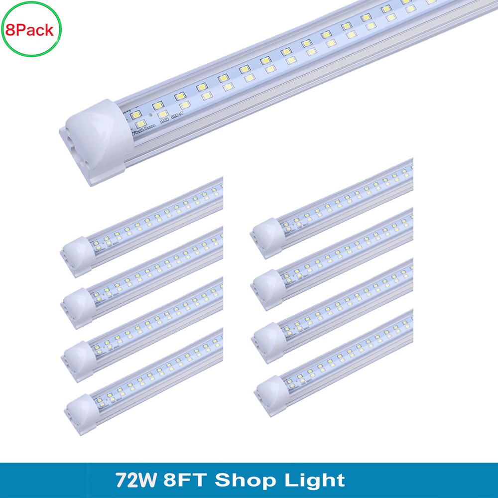 8 Pack 8FT Led Tube Light 72W T8 Integrated 8' Led Shop Light Warehouse Fixture