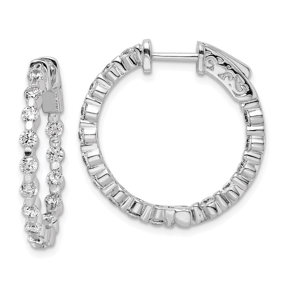 Sterling Silver 2.3mm CZ Round Hinged Hoop Earrings 4.84g