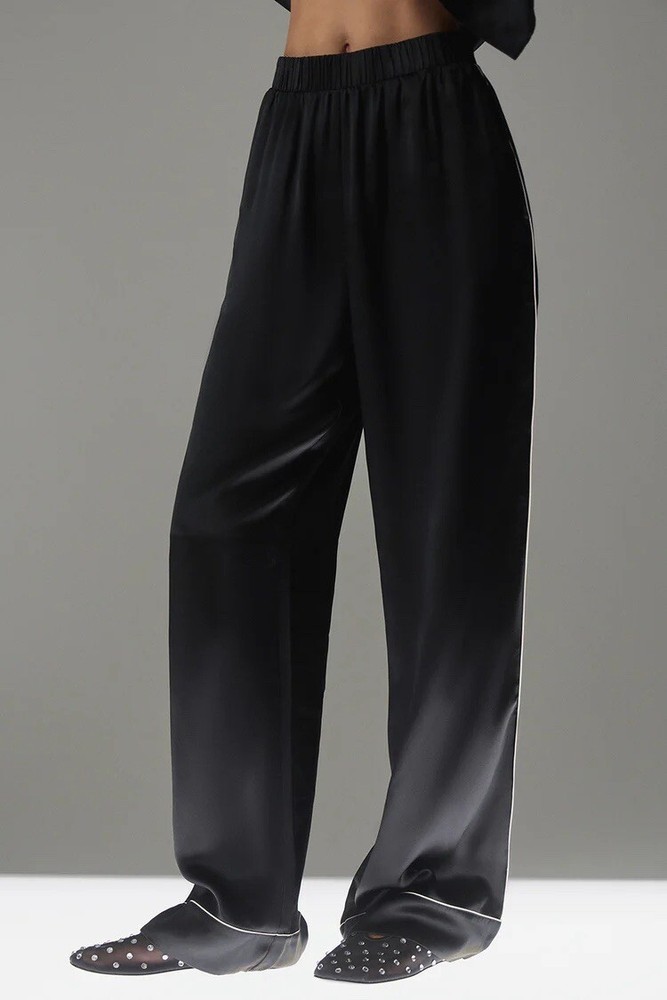 Alo Yoga Black Courchevel Silk Pants for Effortless Elegance