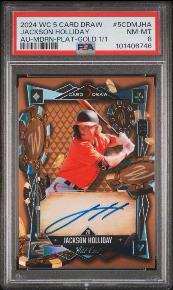 2024 Wild Card 5 Card Draw Auto Gold Platinum Foil Jackson Holliday 1/1 PSA 8 Gem