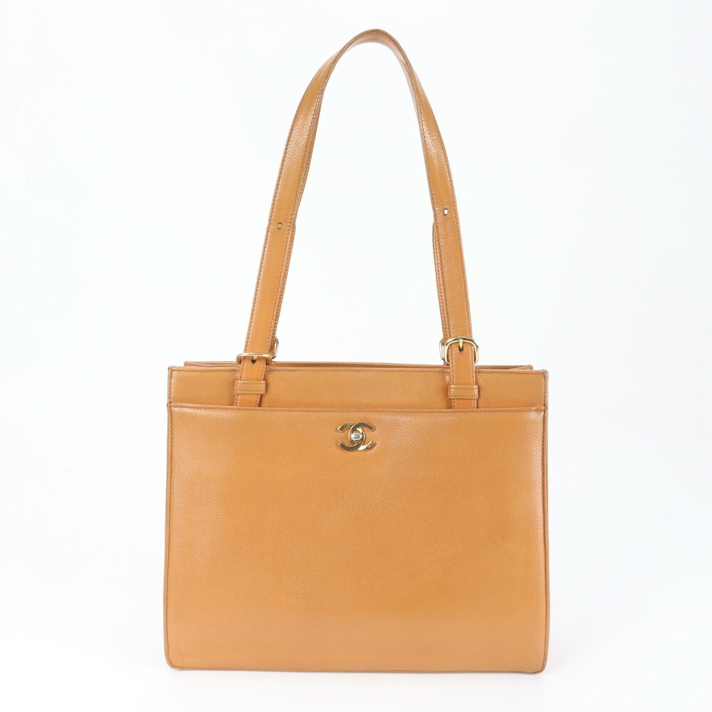 Chanel Caviar Leather Coco Mark Tote Bag Shoulder A4 Gold Hardware Used