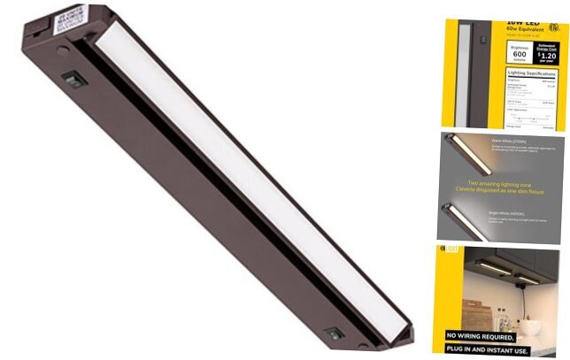 16-inch Swivel LED Under Cabinet Lighting, 2 Color Levels, 16 Inch Bronze