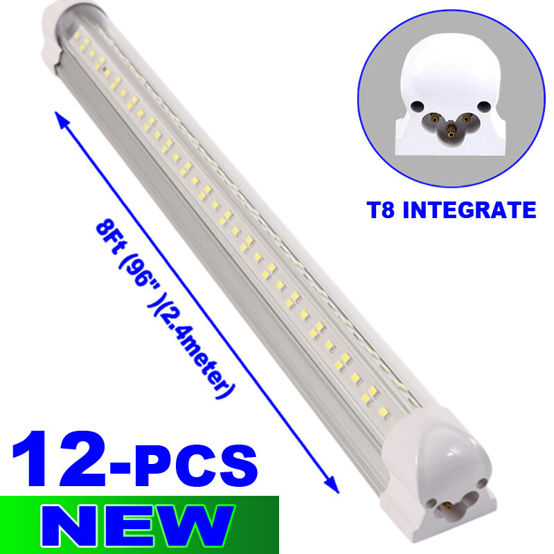 8ft Integrated Led Shop Lights 144W 6500K Tube Clear Cover 12PC 18000 Lumens