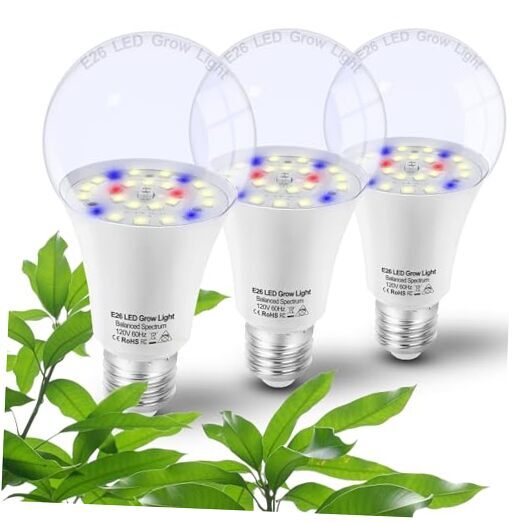 Grow Light Bulbs for Indoor Plants Full Spectrum,A19 Grow LED Lamp Bulb E26 3