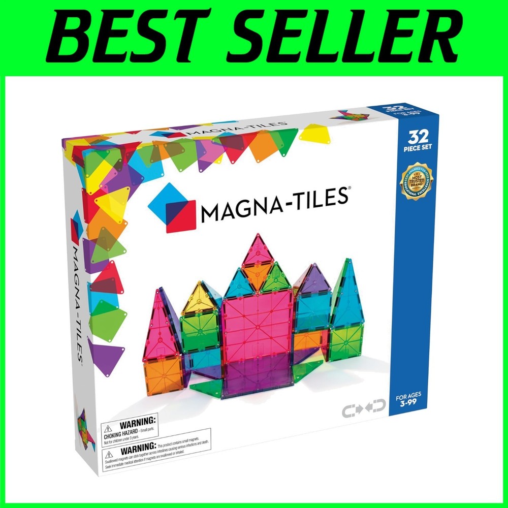 32-Piece Translucent Magnetic Building Blocks - Colorful Geometric Shapes