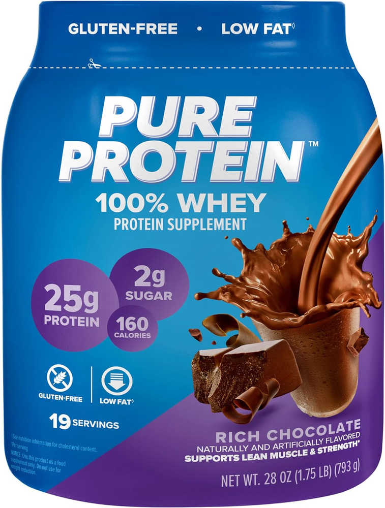 Pure Protein 100% Whey Protein Powder, Rich Chocolate, 25 G Protein, 1.75 Lb (Pa