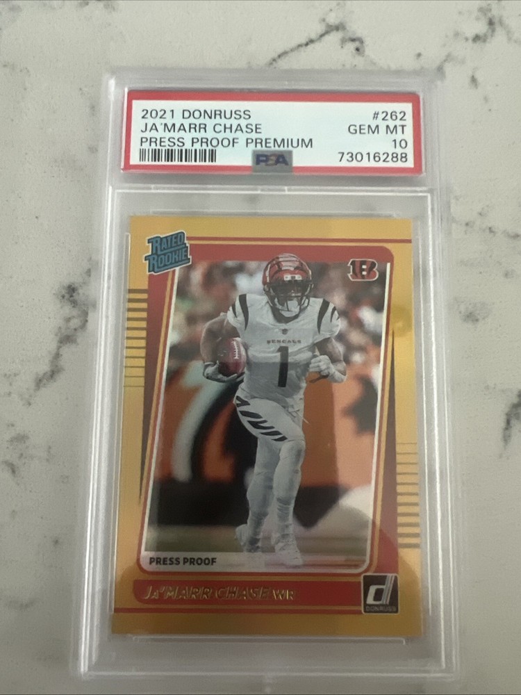2021 Donruss Ja'Marr Chase Rookie Press Proof Premium Gold Holo GEM MTPSA 10
