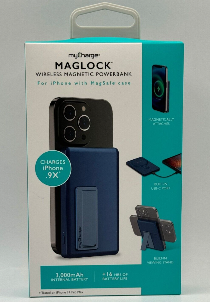 Maglock 3k 3000mAh/12W Wireless Charger + USB-C Power Bank - Blue