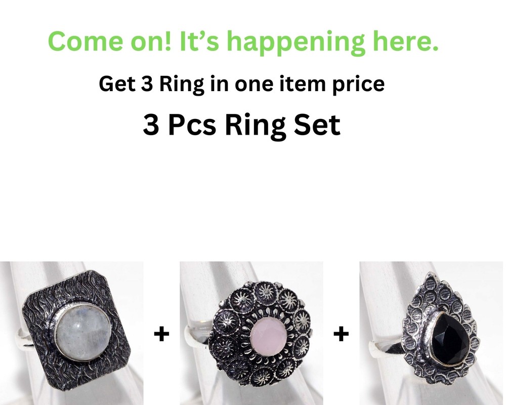 Moonstone Chalcedony Onyx 3-Piece Ring Set | Limited-Time Combo Deal 7 MJ-image