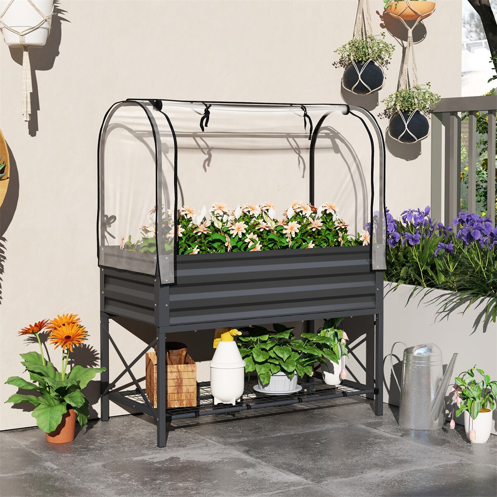 Galvanized Garden Bed Planter Raised Outdoor Flower Vegetable Container