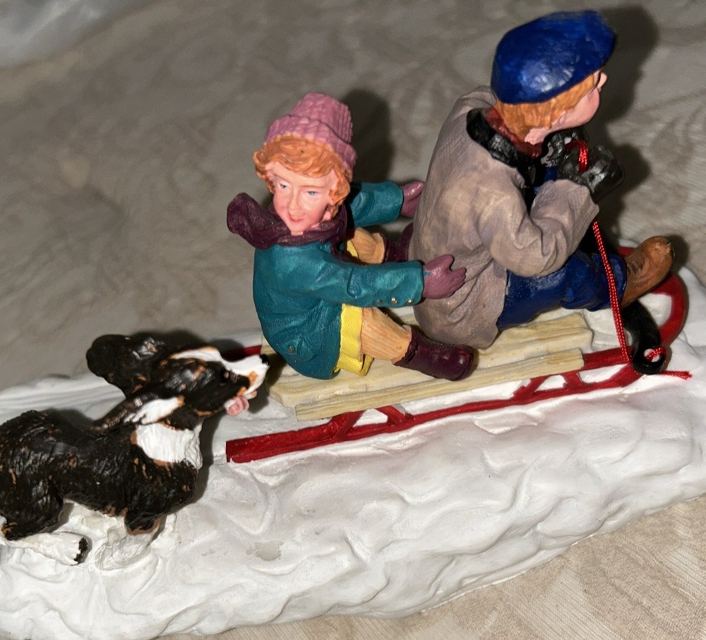 Lemax Memory Makers Series Sledding Children and Dog Downhill Racing Figurine