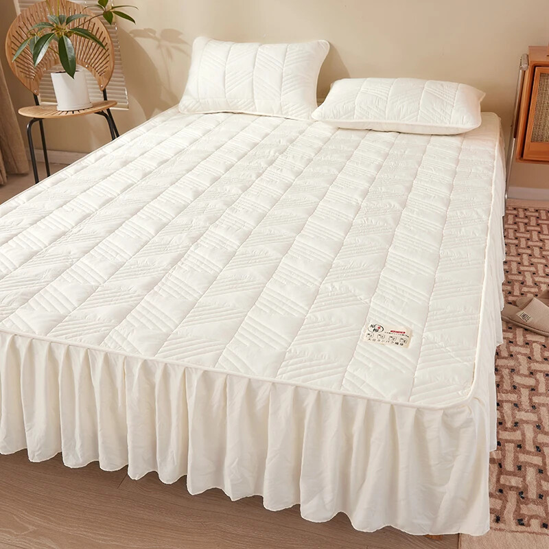 Soft Cotton Elastic Fitted Mattress Cover with Skirt Protector