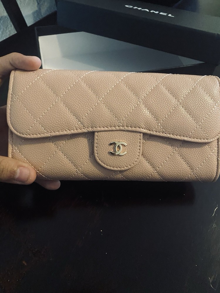 Chanel Long Zip Wallet Pink Calf Leather With Box, Dust Cover And Card