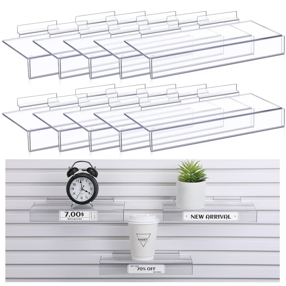 10 Pack Clear Acrylic Slatwall Shelves Slatwall Accessories 4 x 10 Inch Slatw...