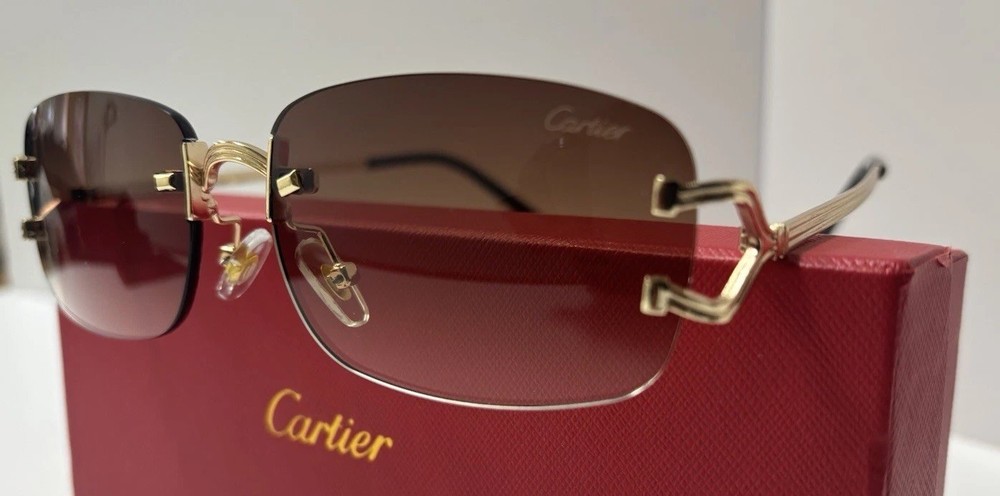 Cartier Rimless Unisex Sunglasses Gold Frame Gradient Lens Free Shipping